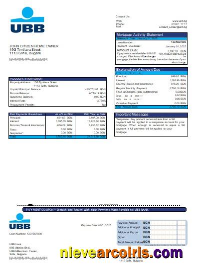 Bulgaria UBB bank mortgage statement